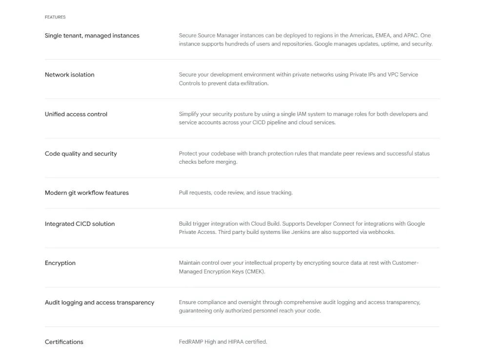 Secure Source Manager Features